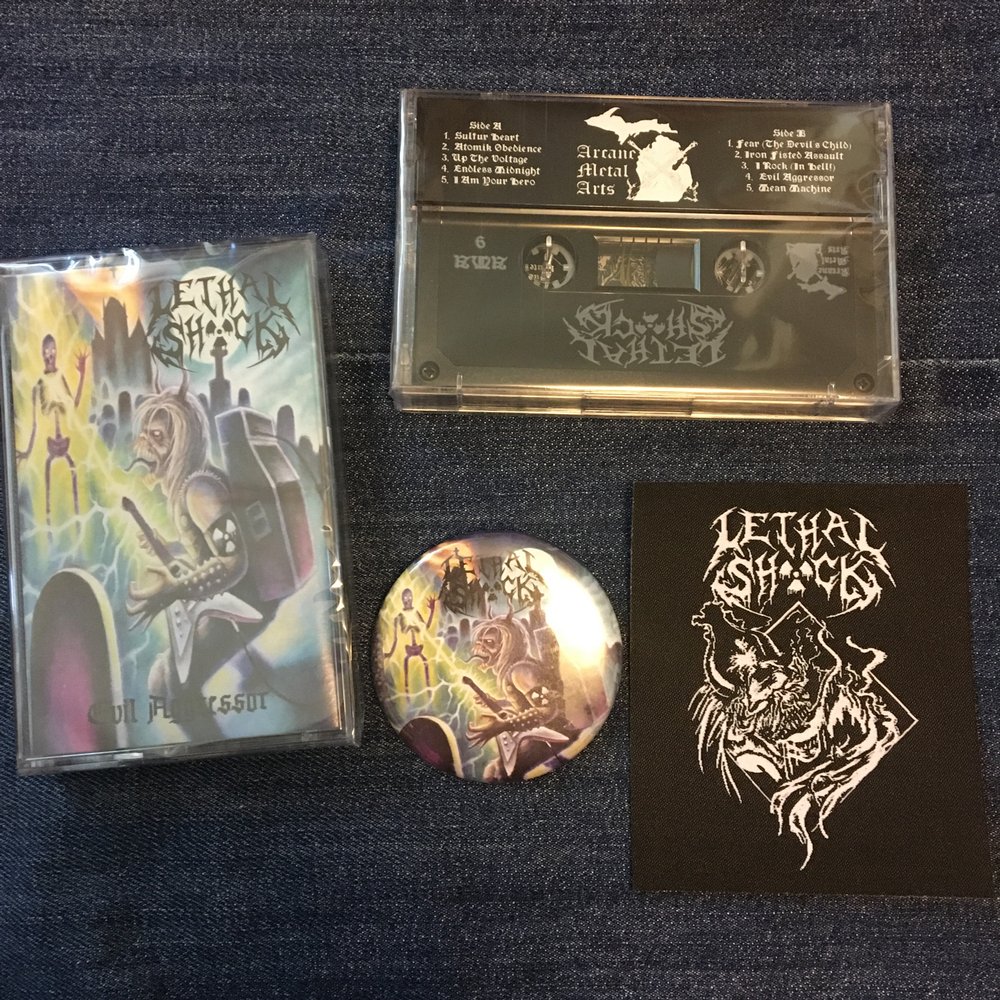 Lethal Shock - Evil Aggressor tape w/ patch and pin - Click Image to Close